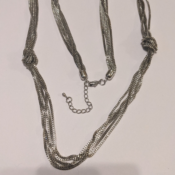 Long knotted chains necklace - silver tone box chain - Picture 4 of 16